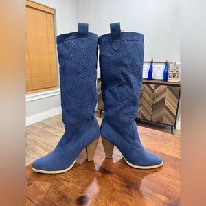 Women's Blue Suede Knee-High Boots